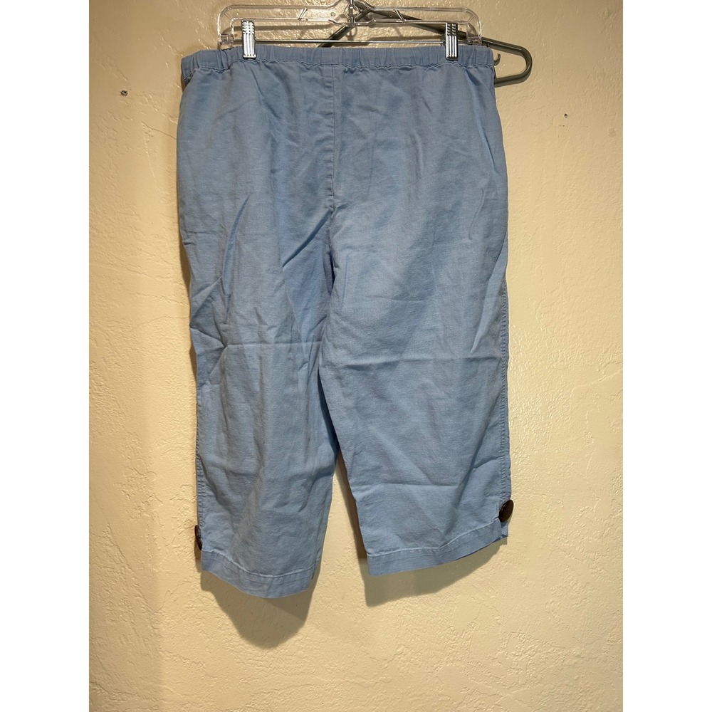 Christopher & Banks Womens Large Blue Linen Blend Drawstring Capri Pants Button - Picture 2 of 7